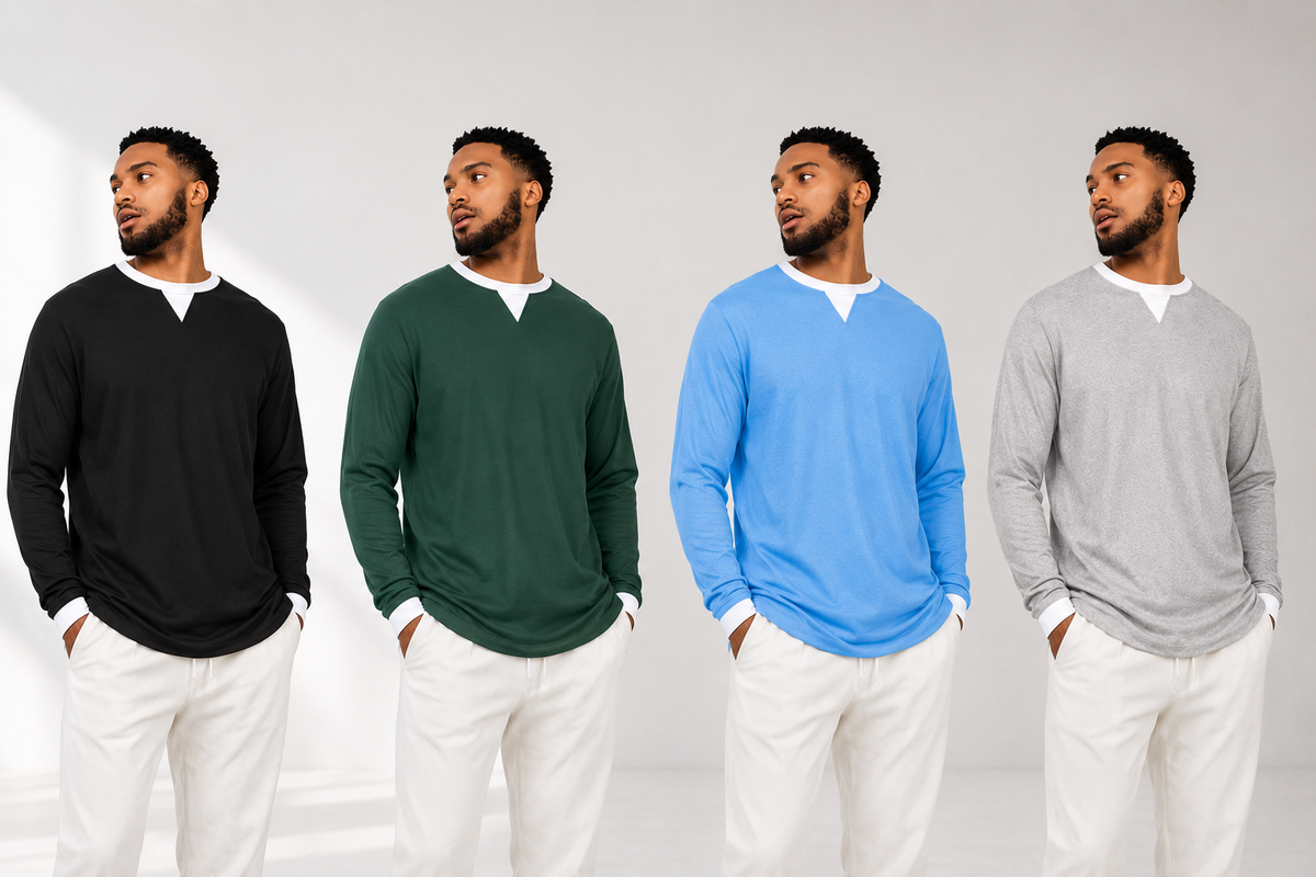 Men’s Polyester Full-Sleeve 4  T-Shirt – Stylish Contrast Collar