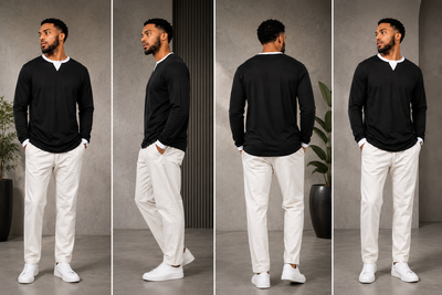 Men’s Black Full-Sleeve Henley Neck T-Shirt
