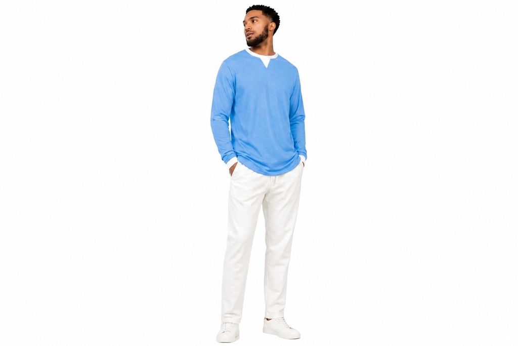 Men’s Sky Blue Full-Sleeve Henley Neck T-Shirt