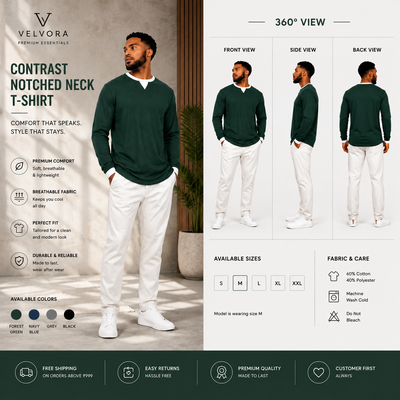 Men’s Dark Green Full-Sleeve Henley Neck T-Shirt