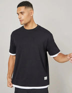 Men's Premium Fabric Oversized T-Shirt – Black | Casual Half Sleeve Crew Neck Tee